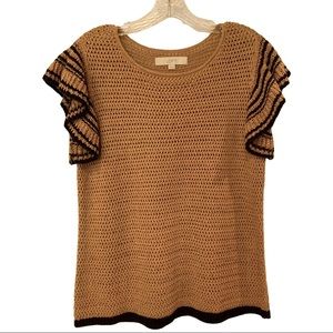 Ann Taylor LOFT Crochet Cap Flutter Sleeve XS Sweater